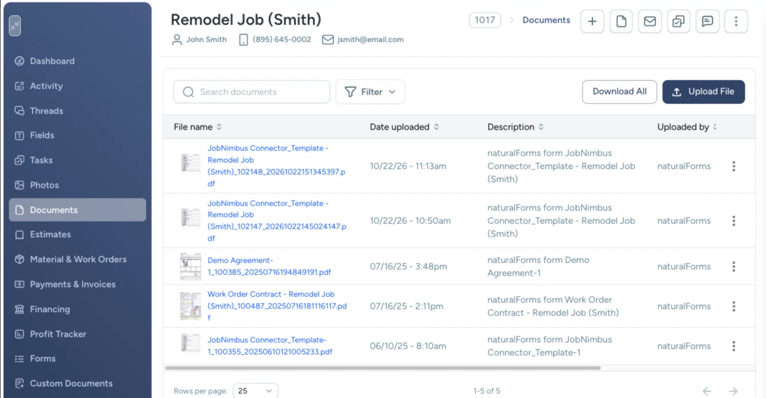 jobnimbus job documents tab